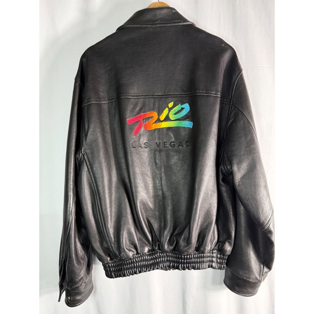 VTG 80s Rio Las Vegas Embroidered Leather Jacket‎ Black XL Bomber Men's RARE